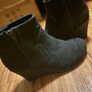 Black Suede Wedge Ankle Boots
